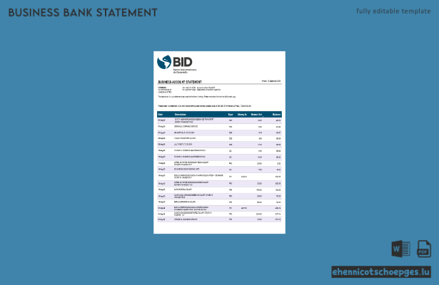 Ecuador Banco Interamericano de Desarrollo BID Firmenkontoauszug Word- und PDF-Format – Beispielansicht